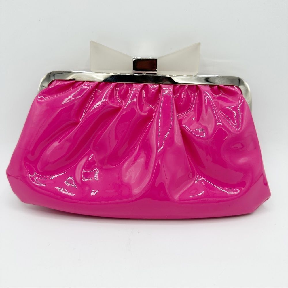 Sondra Roberts Hot Pink Patent Mini Bag Clutch Lucite Bow Barbiecore